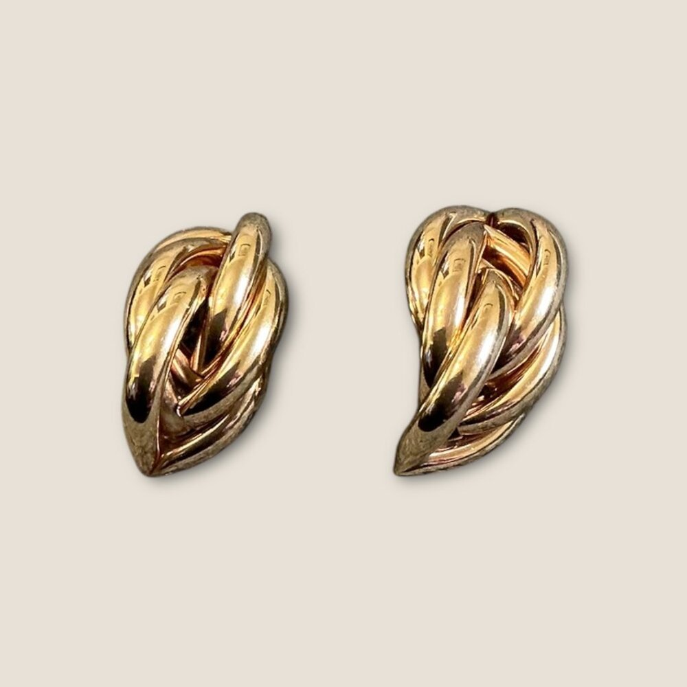 Vintage 80s Jewelry Gold-Tone Hollow Knot Stud  Earrings